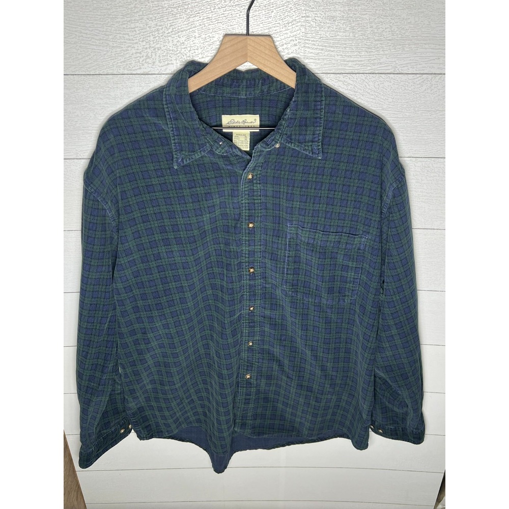Vintage Eddie Bauer Shirt XL Mens Corduroy Plaid Long Sleeve Button Down 90s